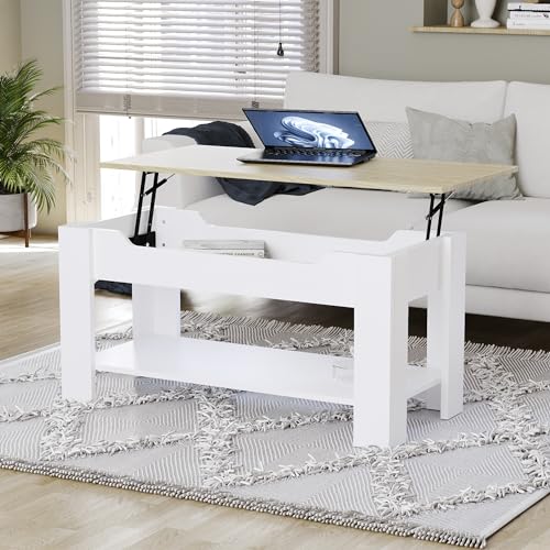 Vida Designs Hochklappbarer Couchtisch mit großem verstecktem Staufach und Ablage, H 48–60 x L 100 x B 48 cm (Eiche & Weiß) Vida Designs Hochklappbarer Couchtisch mit großem verstecktem Staufach und Ablage, H 48–60 x L 100 x B 48 cm (Eiche & Weiß) von Vida Designs