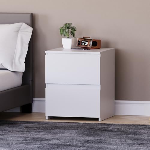 Vida Designs Denver Großer Nachttisch mit 2 Schubladen, Schlafzimmer, Aufbewahrungskommode, moderner Nachttisch, Beistelltisch, H 48 x B 39,5 x T 39,5 cm (Weiß) von Vida Designs