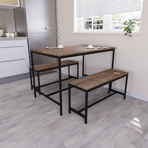 Vida Designs Roslyn 4-Sitzer Esstisch mit 2 Bänken, 3-teiliges Set, Esszimmermöbel, massives Metallgestell (Dunkles Holz) von Vida Designs