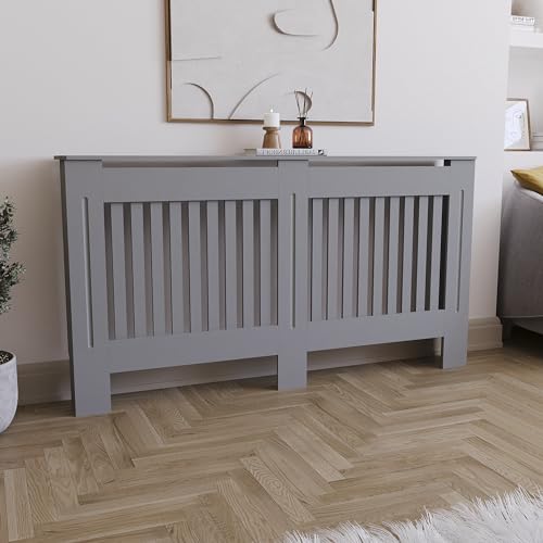 Vida Designs Chelsea-Heizkörperabdeckung, modernes Lamellengrill-Design, grau lackierter MDF-Schrank, groß, (H: 82 / B: 152 / T: 19 cm) von Vida Designs