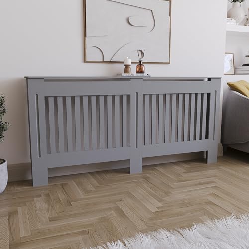 Vida Designs Chelsea-Heizkörperabdeckung, modernes Lamellengrill-Design, grau lackierter MDF-Schrank, extra groß, (H: 82 / B: 172 / T: 19 cm) von Vida Designs