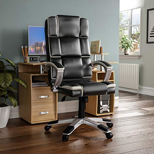 Vida Designs Henderson Chef Büro Computer Sessel Gaming Einstellbar Drehbar PU Kunstleder Schwarz & Weiß, 121x74x67, 3331236 von Vida Designs