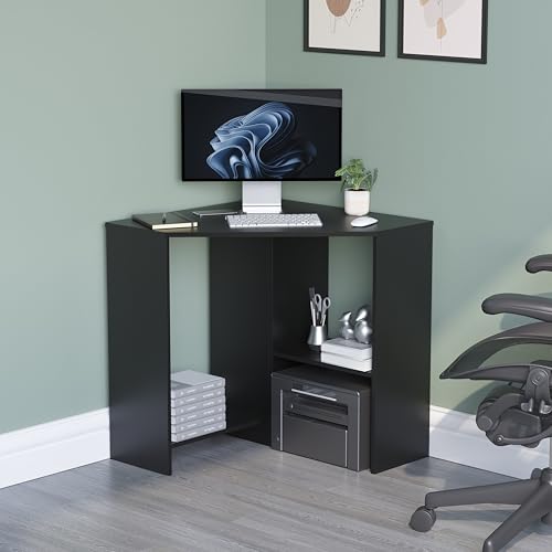 Vida Designs Hetton Computertisch Ecke 2 Regalablagen Heim Büro Laptop PC Tisch Gaming Studium Lernstation Arbeitsstation Möbelstück Schwarz 3331108 Standard von Vida Designs