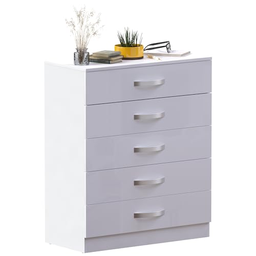 Vida Designs Hulio High Gloss 5-Schubladen-Kommode, Weiß, 90 x 75 x 36 cm Vida Designs Hulio High Gloss 5-Schubladen-Kommode, Weiß, 90 x 75 x 36 cm von Vida Designs