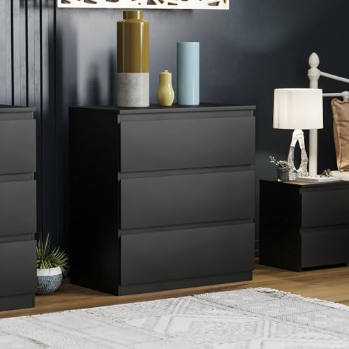 Vida Designs Kommode mit 3 Schubladen für Kleidung – Schrank-Organizer und Aufbewahrungsschrank für Flur, Eingangsbereich (schwarz, matt) von Vida Designs