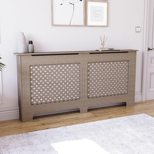 Vida Designs Oxford-Heizkörperabdeckung, moderner, unlackierter MDF-Schrank mit Rillen, oberes Regal aus Holz, extra groß von Vida Designs