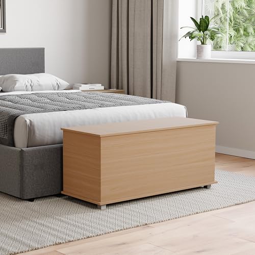 Vida Designs Leon Ottomane, Holz in Kiefer, 100 x 40 x 48 cm, Aufbewahrungs-Ottomane mit Klappdeckel, ideal für Spielzeug, Bettwäsche und Fußhocker von Vida Designs