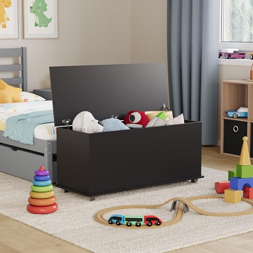 Vida Designs Leon Spielzeugkiste schwarz Holz Kinder Aufbewahrungsbox Truhe mit Deckel, Abdeckungen und Decken, Kids Tidy Bin von Vida Designs