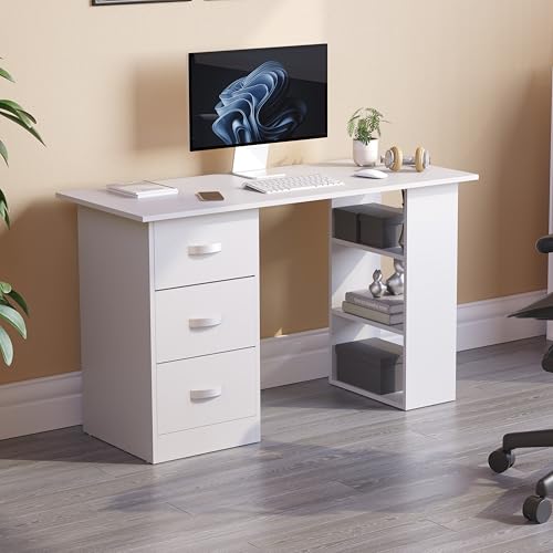 Vida Designs Mason Computertisch 3 Schubladen 3 Regalablagen Heim Büro Laptop PC Tisch Gaming Lernstation Arbeitsstation Studium Arbeitsecke Möbelstück Weiß von Vida Designs