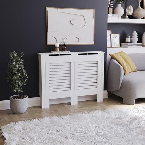Vida Designs Milton Heizkörperabdeckung, moderner weiß lackierter MDF-Schrank, mittelgroß (H: 82 / B: 111 / T: 19 cm) von Vida Designs