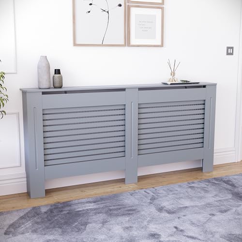 Vida Designs Milton Heizkörperverkleidung extra groß dunkelgrau | Moderner Lattenheizungsschrank, einfache DIY Passform, ideal für Wohnzimmer, Flur oder Badezimmer von Vida Designs