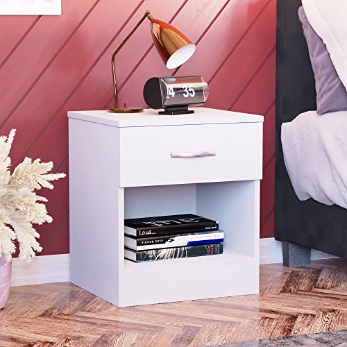 Vida Designs Nachttisch-Kommode, weiß, 1 Schublade, Schrank, Metallgriffe und -schienen von Vida Designs