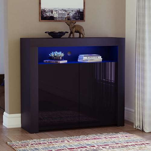 Vida Designs Nova 2-türiges modernes LED-Sideboard in Schwarz, RGB-Leuchten (Fade/Stroboskop-Optionen inklusive), Hochglanz, Holzwerkstoff, 2 Door von Vida Designs