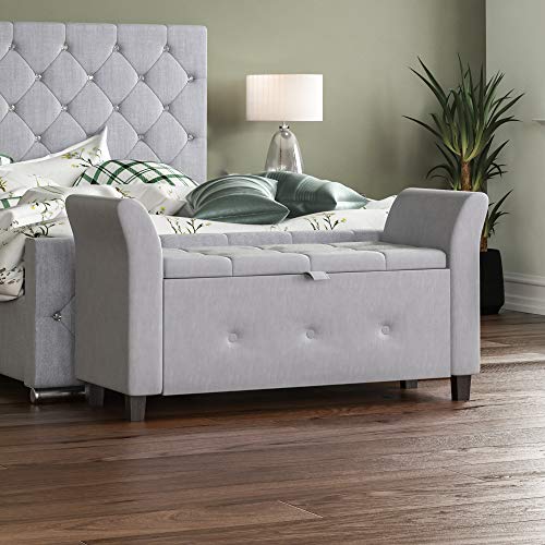 Vida Designs Seville Ottomane mit Stauraum, Stofftruhe mit Deckel, Sitz, Hocker, Fensterbank, Truhe, Spielzeug-Aufbewahrungsbox, Fußhocker, hellgraues Leinen, 45D x 120W x 60H cm von Vida Designs