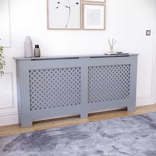 Vida Designs Oxford Extra große dunkelgraue Heizkörperverkleidung | Moderner Lattenheizungsschrank, einfache DIY-Passform, ideal für Wohnzimmer, Flur oder Badezimmer von Vida Designs