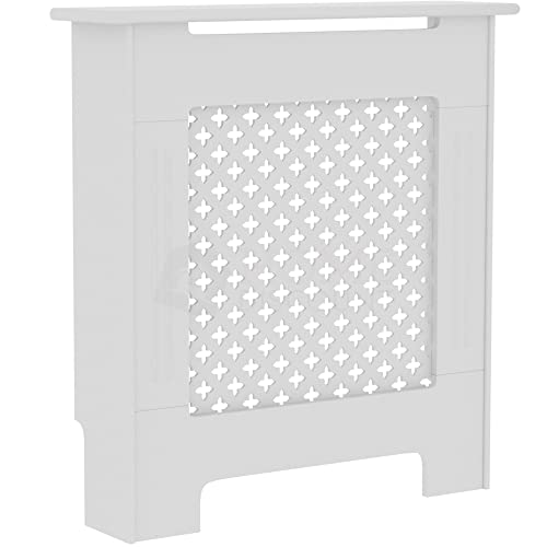 Vida Designs Oxford-Heizkörperabdeckung, moderner weißer MDF-Schrank, gerilltes Holzregal Oben, klein von Vida Designs