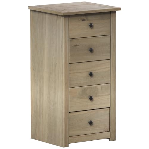 Vida Designs Panama Kommode 5 Schubladen schmal in Natur Wachs Eiche Kiefer massiv Schlafzimmer Möbel von Vida Designs
