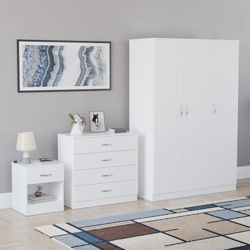 Vida Designs Riano 3-teiliges Schlafzimmer-Set (1 Schublade, Kommode mit 4 Schubladen, Kleiderschrank mit 3 Türen), Grün (5) (Weiß, mit 1 Schublade) von Vida Designs