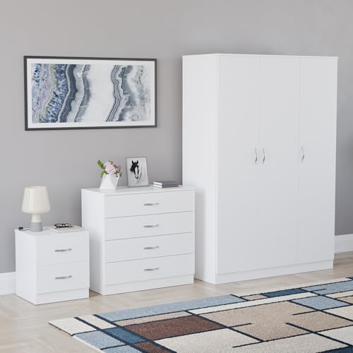 Vida Designs Riano 3-teiliges Schlafzimmer-Set (1 Schublade, Kommode mit 4 Schubladen, Kleiderschrank mit 3 Türen), Grün (5) (Weiß, mit 2 Schubladen) von Vida Designs