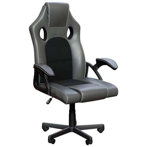 Vida Designs Coma Gaming-Stuhl mit hoher Rückenlehne, Leder mit atmungsaktivem Netz, ergonomischer drehbarer Computer-Racing-Gamer-Schreibtischstuhl für das Heimbüro mit Rollen (grau) von Vida Designs