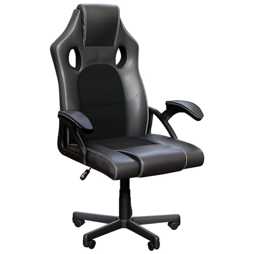 Vida Designs Coma Gaming-Stuhl mit hoher Rückenlehne, Leder mit atmungsaktivem Netz, ergonomischer drehbarer Computer-Racing-Gamer-Schreibtischstuhl für das Heimbüro mit Rollen (schwarz) von Vida Designs
