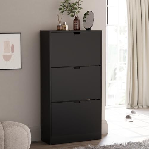 Vida Designs Schuhschrank mit 3 Schubladen, platzsparender Schuhschrank mit 3 Klappschubladen, Flur- und Wohnzimmermöbel, 100% FSC-Zertifiziert (schwarz) Vida Designs Schuhschrank mit 3 Schubladen, platzsparender Schuhschrank mit 3 Klappschubladen, Flur- und Wohnzimmermöbel, 100% FSC-Zertifiziert (schwarz) von Vida Designs