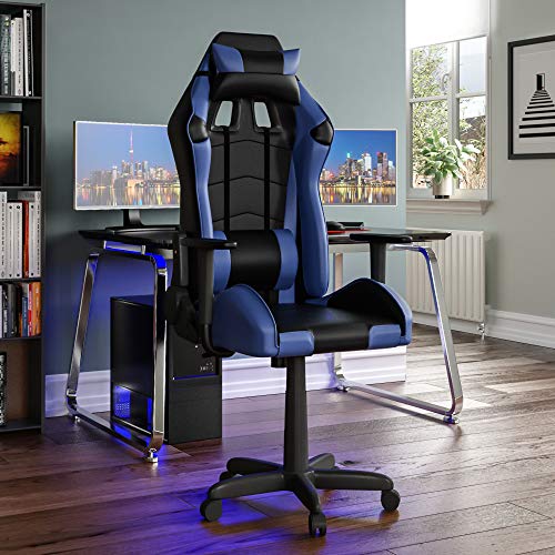 Vida Designs Racing Nitro Gaming Computer Sessel Büro Chef Einstellbar Drehbar Rückenlehneneinstellung PU Kunstleder Blau & Schwarz, blau/schwarz, 131.0x75.0x67.0, 3331248 von Vida Designs