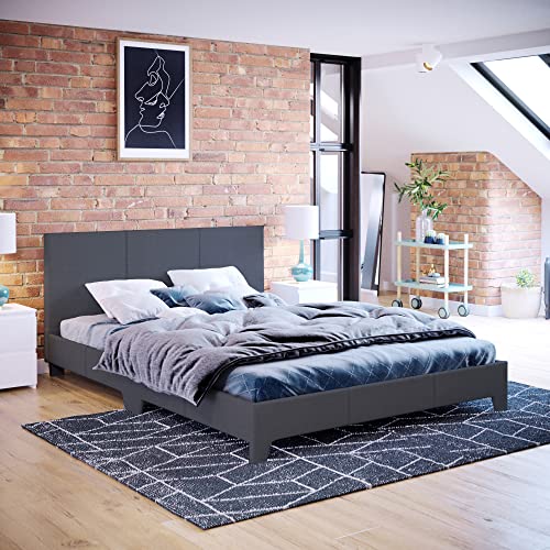 Vida Designs Victoria Doppelbettgestell, 137 cm, gepolstertes Kopfteil aus Stoff, Schlafzimmermöbel, dunkelgraues Leinen, Holz, Double (4 Foot) von Vida Designs