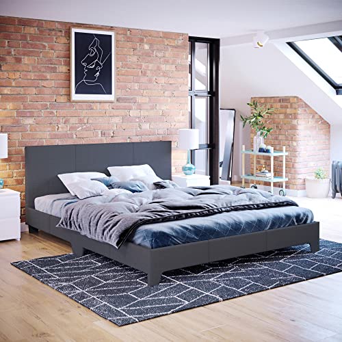 Vida Designs Victoria King Size Bett, 152 cm Bettgestell, gepolstertes Kopfteil, Schlafzimmermöbel, dunkelgraues Leinen, Holz, (5 Foot) von Vida Designs