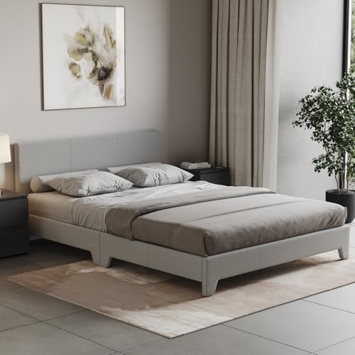 Vida Designs Victoria King Size Bett 150 cm breit, Bettgestell Gepolstert Textil Kopfgestell Schlafzimmer Möbel Hellgrau Samt von Vida Designs