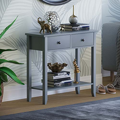 Vida Designs Windsor Konsolentisch mit Unterregal, Wohnzimmer, Diele, Möbel (2 Schubladen, Grau) von Vida Designs