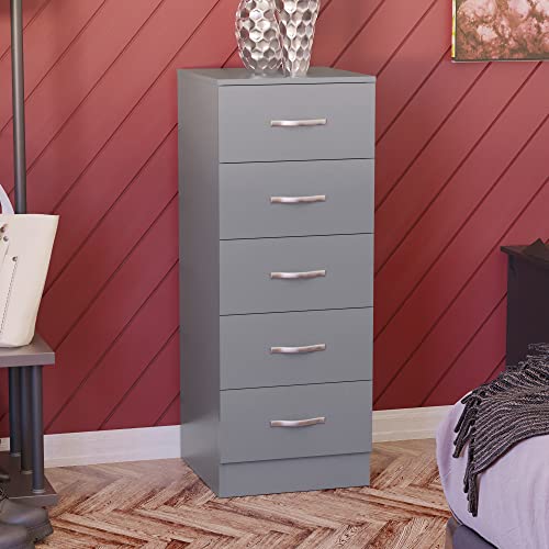 Vida Designs schmale Kommode mit 5 Schubladen, hohe Schlafzimmer-Aufbewahrungseinheit, Schiebeschubladen, Schlafzimmermöbel (grau) von Vida Designs