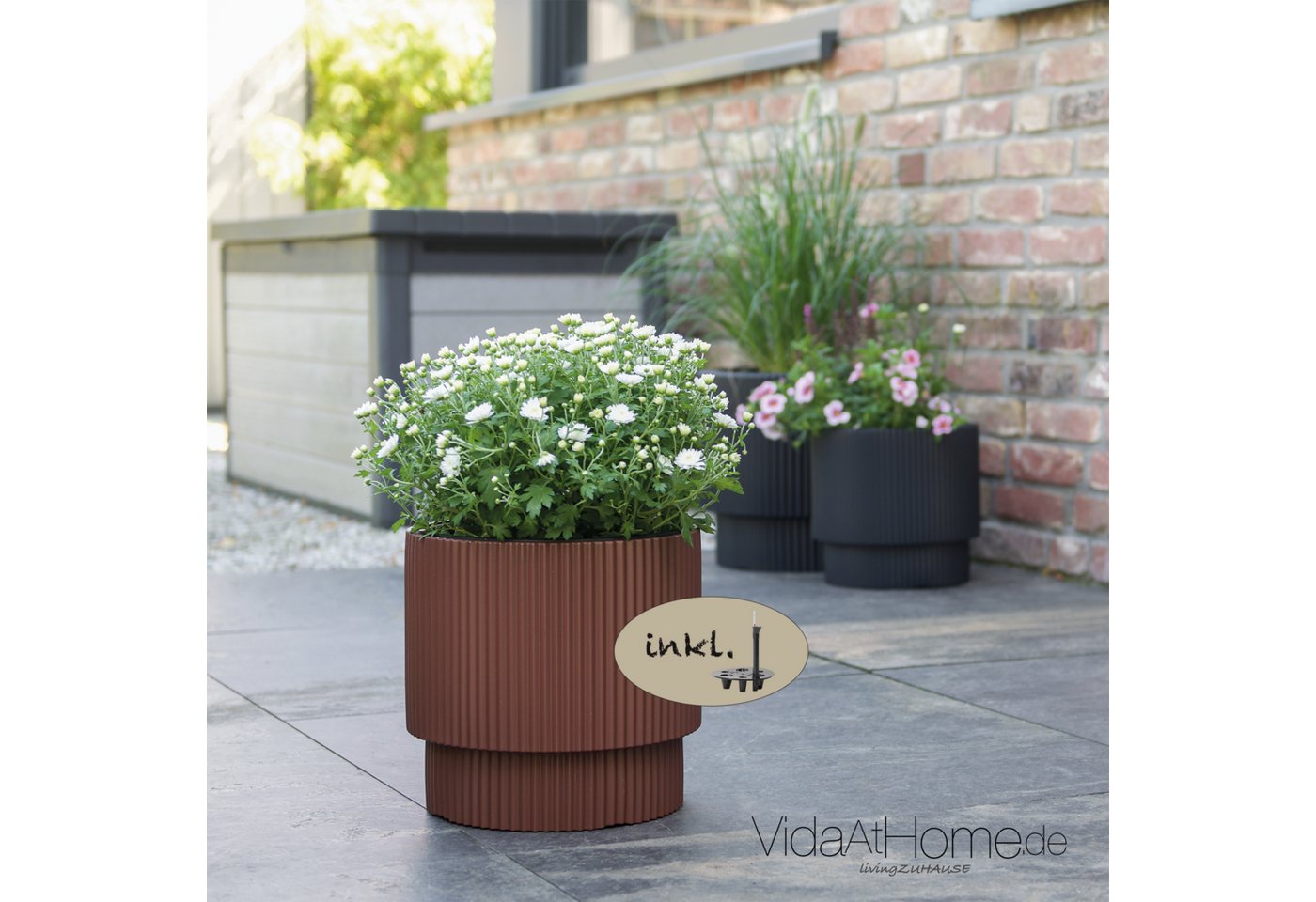 VidaAtHome.de Blumentopf Design-Pflanzgefäß IVY ø 30er mit Bewässerungseinsatz, Modernes Rillendesign, mit Pflanzeinsatz und Bewässerungseinsatz von VidaAtHome.de