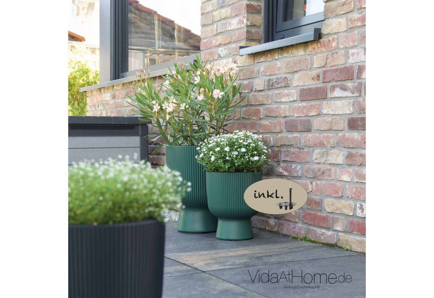 VidaAtHome.de Blumentopf Design-Pflanzgefäße-Set ALVY (2er Set) mit Bewässerungseinsatz (Spar-Set, Pflanzgefäß ALVY 30, 40 + Bewässerung 212, 277), Stilvolles Design mit Rillenstruktur von VidaAtHome.de