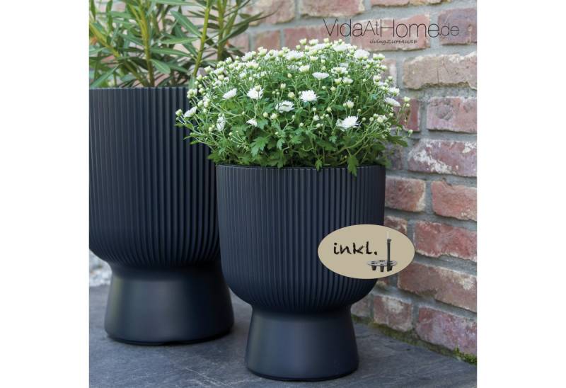 VidaAtHome.de Blumentopf Design-Pflanzgefäße-Set ALVY (2er Set) mit Bewässerungseinsatz (Spar-Set, Pflanzgefäß ALVY 30, 40 + Bewässerung 212, 277), Stilvolles Design mit Rillenstruktur von VidaAtHome.de