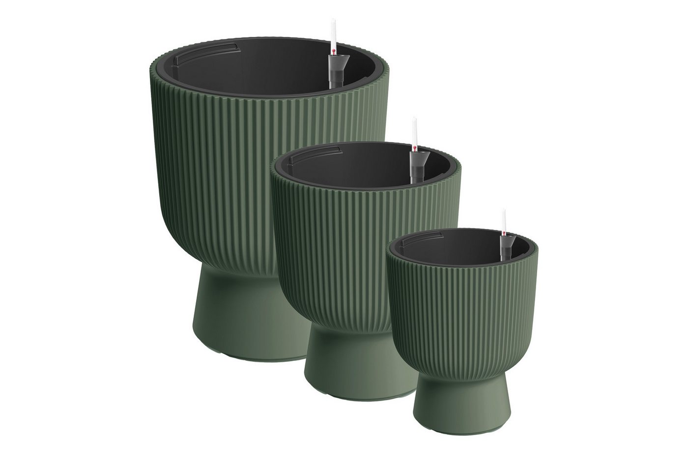 VidaAtHome.de Blumentopf Design-Pflanzgefäße-Set ALVY (3er Set) mit Bewässerungseinsatz (Spar-Set, ALVY 24, 30, 40 + Bewässerung 170, 212, 277), Stilvolles Design mit Rillenstruktur von VidaAtHome.de