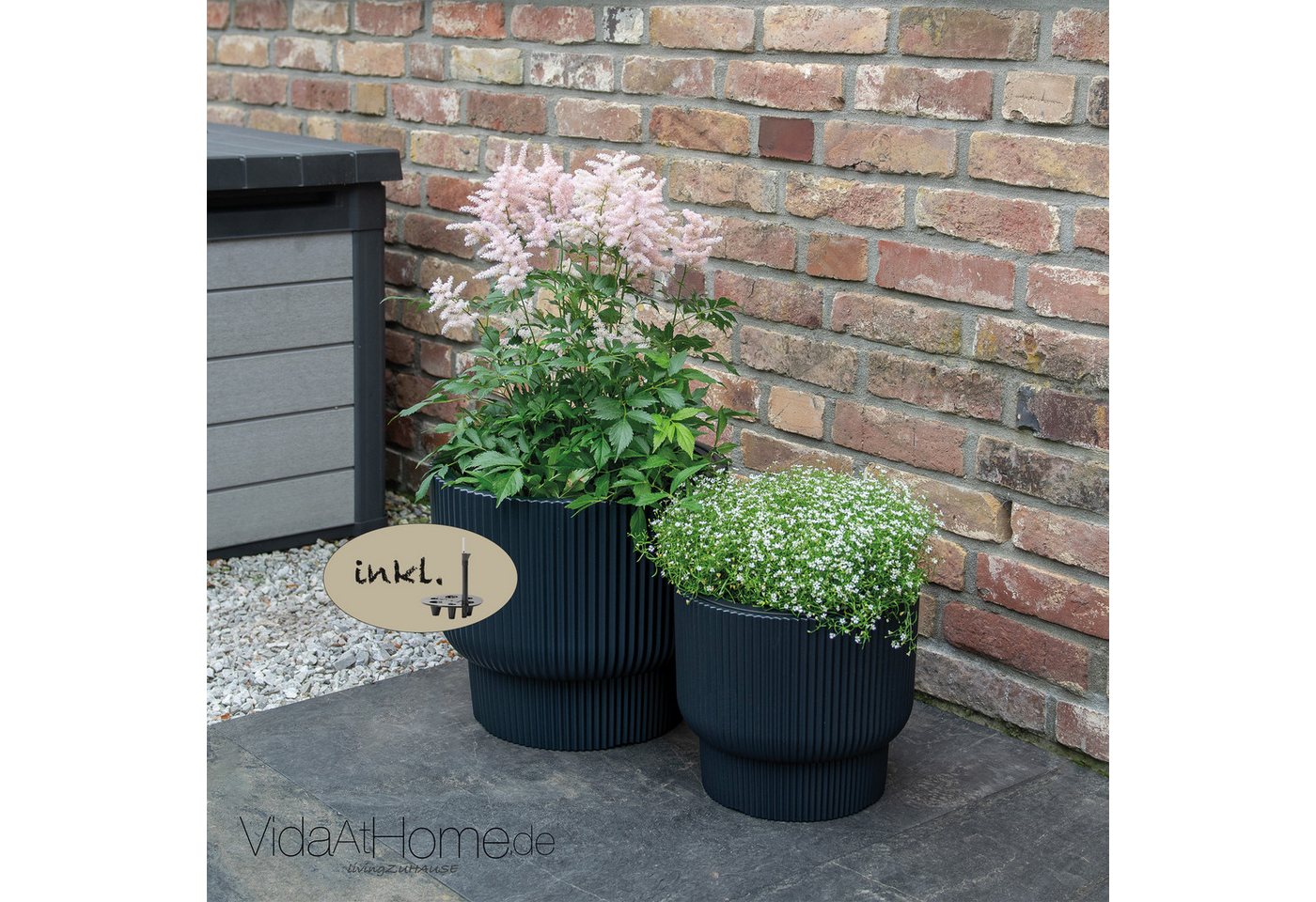 VidaAtHome.de Blumentopf Design-Pflanzgefäße-Set ULEY (2er Set) mit Bewässerungseinsatz (Spar-Set, Pflanzgefäß ULEY 30, 40 + Bewässerung 212, 277), Stilvolles Design mit Rillenstruktur von VidaAtHome.de