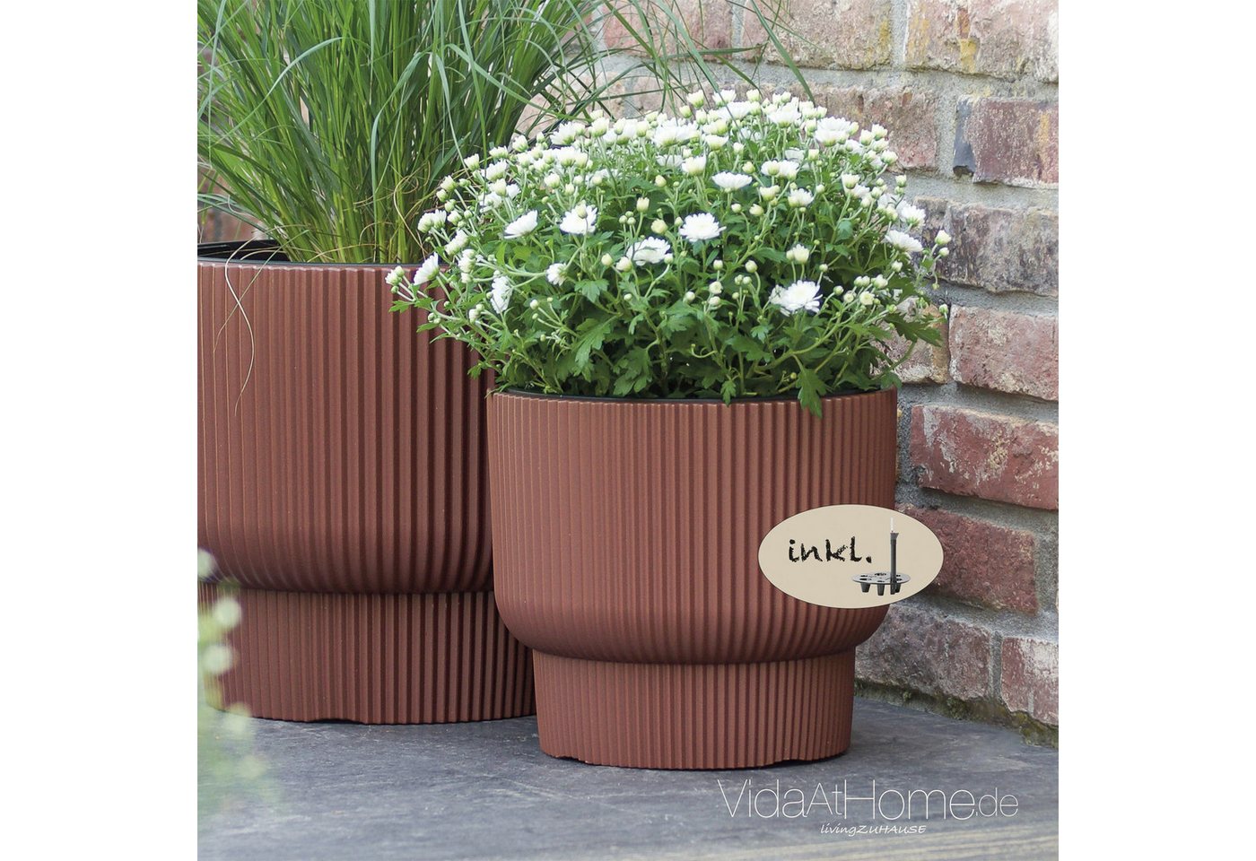 VidaAtHome.de Blumentopf Design-Pflanzgefäße-Set ULEY (2er Set) mit Bewässerungseinsatz (Spar-Set, Pflanzgefäß ULEY 30, 40 + Bewässerung 212, 277), Stilvolles Design mit Rillenstruktur von VidaAtHome.de