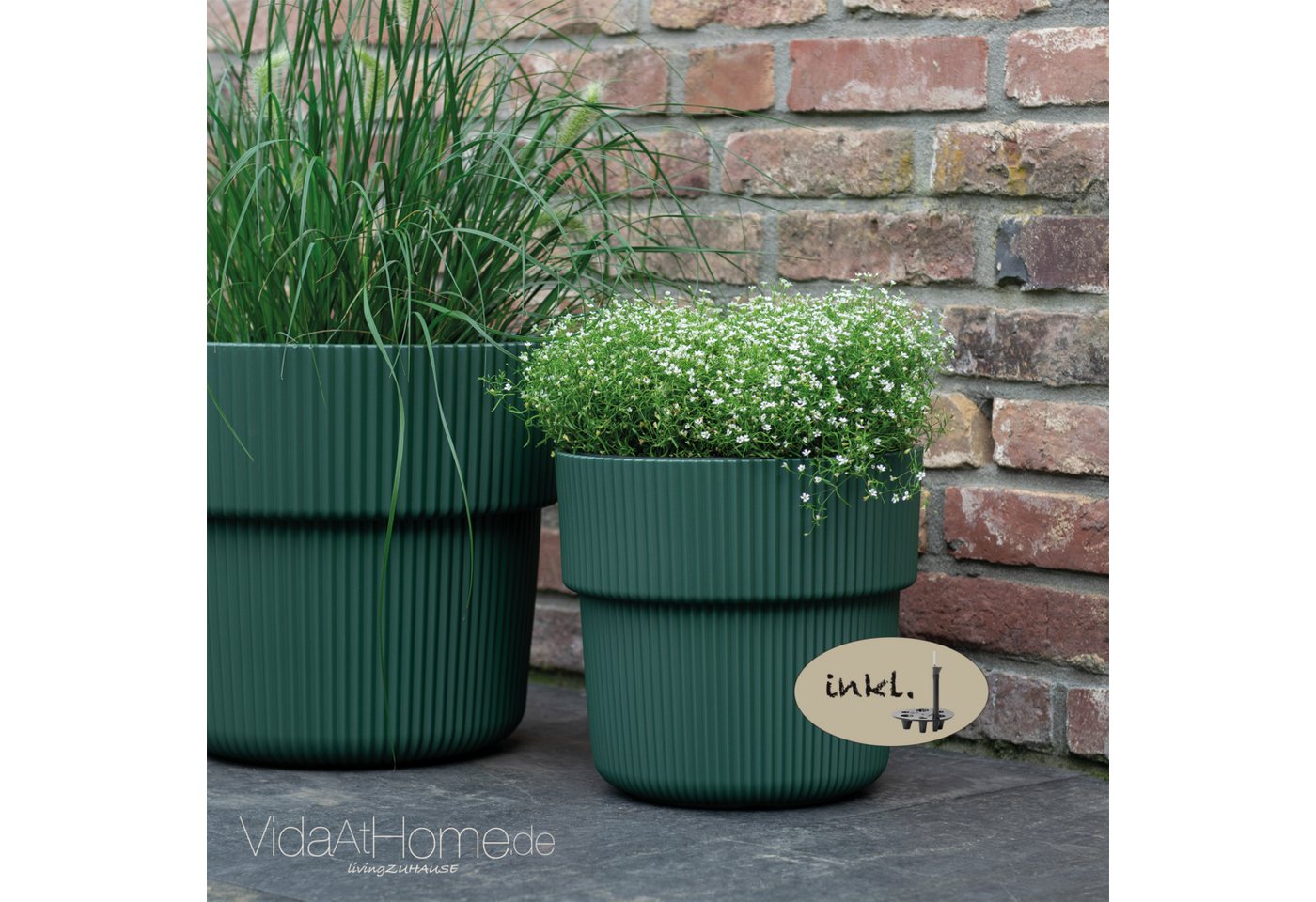 VidaAtHome.de Blumentopf Design-Pflanzgefäße-Set VYLU (2er Set) mit Bewässerungseinsatz (Spar-Set, Pflanzgefäß VYLU 30, 40 + Bewässerung 212, 277), Modernes Rillendesign, mit Pflanzeinsatz und Bewässerungseinsatz von VidaAtHome.de