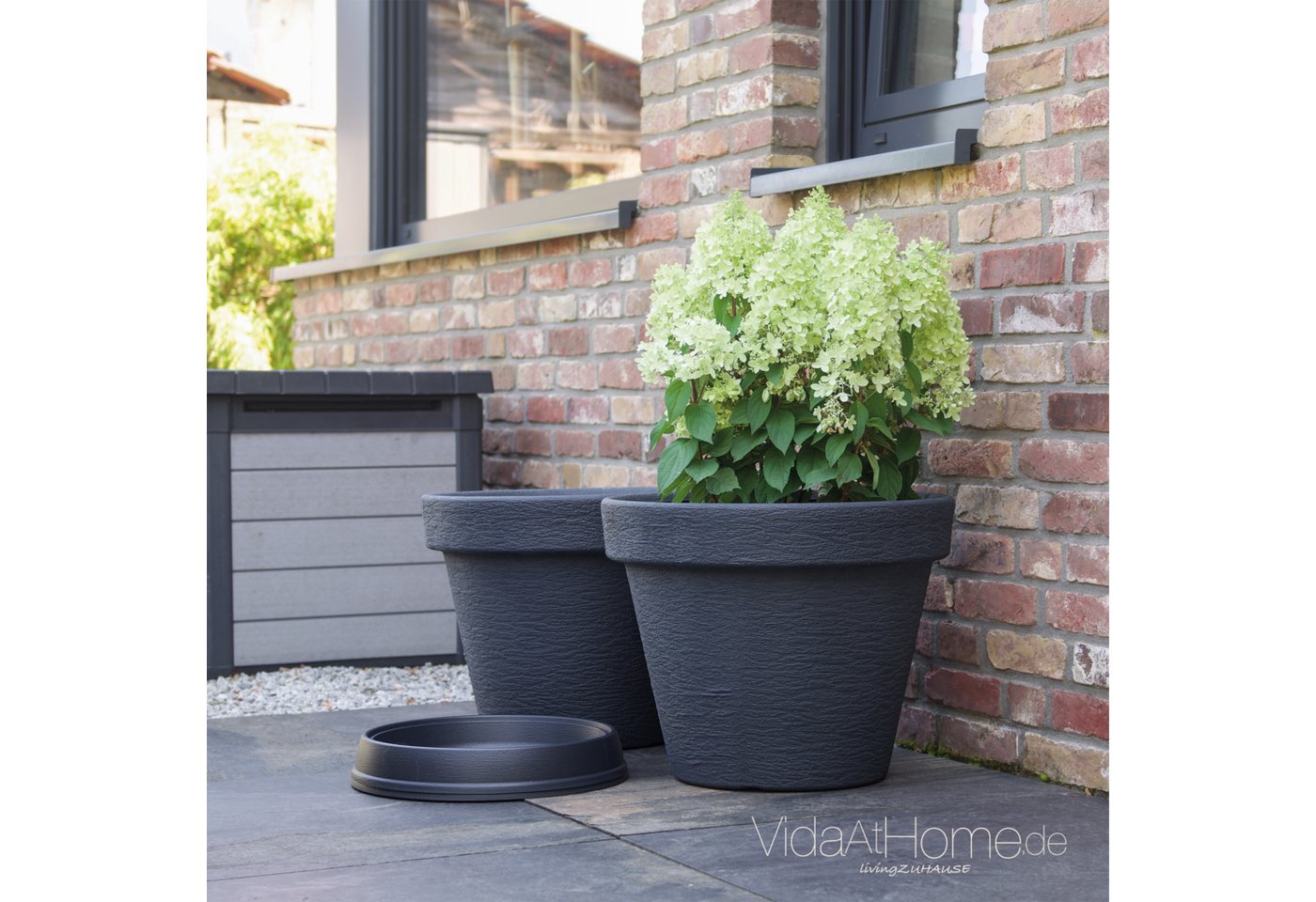 VidaAtHome.de Pflanzkübel Pflanzgefäß KLASSIK ø 60er mit Untersetzer - 2er Set (Spar-Set, 2x Pflanzgefäß KLASSIK ø 60, 2x Untersetzer) von VidaAtHome.de