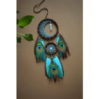 Braun Türkiser Traumfänger Mit Mondstein Kristall, Kleiner Funkelndem Glas Als Traumfänger, Weihnachtsgeschenk Für Mädchen von VidaHandmadeUA