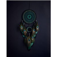 Großer Smaragdgrüner Traumfänger. Pfau Kunst Wanddekor. Traumfänger Schwarz-Grün. Vatertagsgeschenk. Braun Blauer Mondstein von VidaHandmadeUA