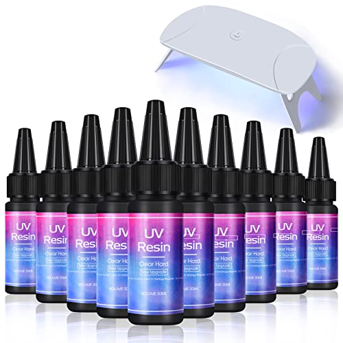 10pcs Neuestes UV-Harz Super schnell aushärtendes kristallklares hochtransparentes Kunstharz Bastel-DIY-Schmuckherstellungskit + faltbarer Mini-UV-Lampe für Anfänger Geschenke Silikonharzformen von VidaRosa