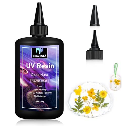 VIDA ROSA UV-Harz 250g - Verbesserte Kristallklarheit, geruchsarmes hartes UV-Härtungsepoxydharz für Schmuckherstellung Kunstanhänger, Ohrringe, Armbänder, Gießen & Beschichten von VidaRosa