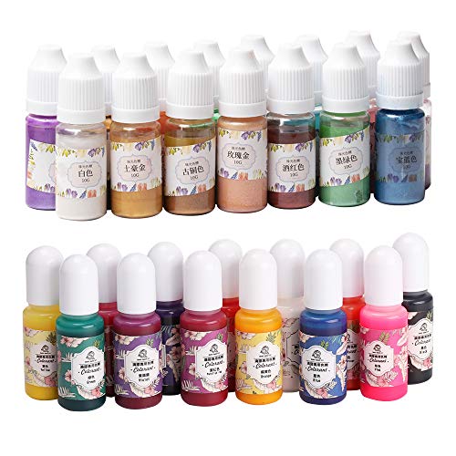 Set 28 flüssige Pigmentfarbstoffe für Harze, 15 perlmuttartige Metallicfarben + 13 normale Farben Feste flüssige Farbstoffe mit hoher Transparenz für Bastelzwecke mit DIY-Harz für zu Hause von VidaRosa