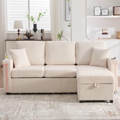 Vidacharmy 3-Sitzer-Sofa aus Samt mit LED-Beleuchtung und USB-C-Anschluss, Fußstütze, 2 Schubladen, praktische Getränkehalter und Seitentaschen, Ecksofa in L, Beige Vidacharmy 3-Sitzer-Sofa aus Samt mit LED-Beleuchtung und USB-C-Anschluss, Fußstütze, 2 Schubladen, praktische Getränkehalter und Seitentaschen, Ecksofa in L, Beige von Vidacharmy