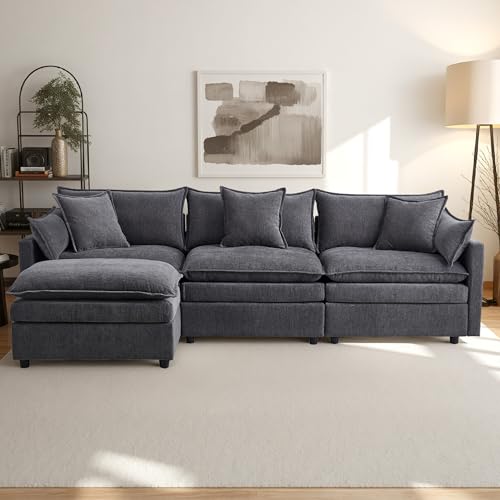 Vidacharmy Ecksofa, Sofa L mit Ruhesessel, Couch Kombination modernes Chenille-Stoff, Sofa extra Tiefe mit Fußstütze, Big Sofa 5 Sitzer für Wohnzimmer, Schlafsofa für Schlafzimmer, Wohnung, Büro von Vidacharmy