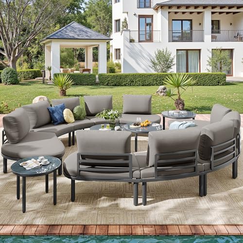 Vidacharmy Gartenmöbel Set Balkonmöbel für 5, Lounge Möbel Outdoor Sofa Sets für Garten, Terrasse, Allwetter Gartensofa Terassenmöbel Außen mit Dicken Sitzpolstern und Kissen und Verstellbaren Beinen von Vidacharmy