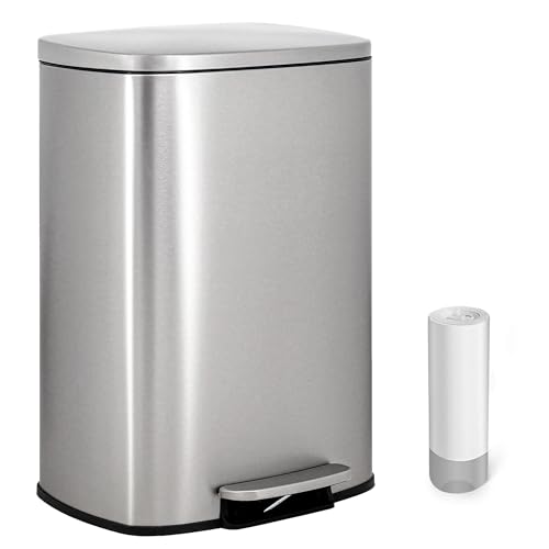 Vidacharmy Mülleimer Küche, 50 Liter, Stahl Abfalleimer mit Softclose-Deckel & Inneneimer, Tretmülleimer mit 20 Müllsäcke, Küchenmülleimer, Treteimer für Bad, Schlaf- oder Wohnzimmer(42.5x37.2x62 CM) von Vidacharmy