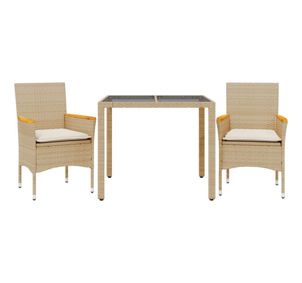 vidaXL Garten-Essgruppe 3-tlg. Garten-Essgruppe mit Kissen Beige Poly Rattan und Glas, (2-tlg) von Vidaxl